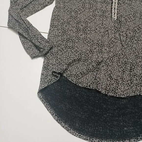 Lucky Brand Womens S Boho High Low Split Back Black Embroidered Paisley Shirt - Picture 11 of 12